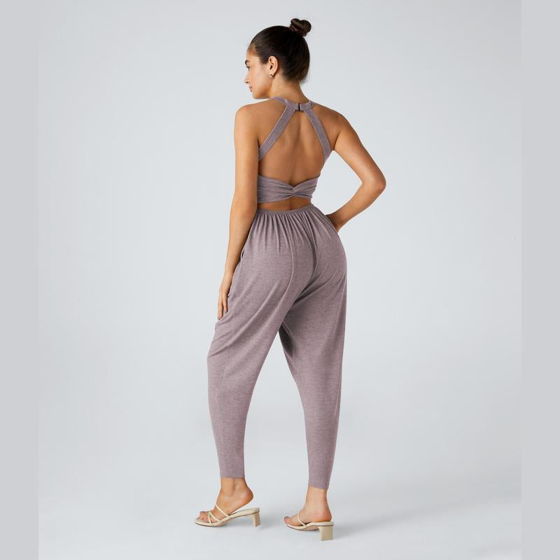 Halara Backless Twisted U Neck Side Pocket Harem Casual Jumpsuit-Easy Peezy Edition