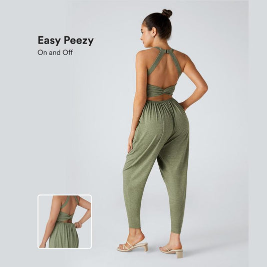Halara Backless Twisted U Neck Side Pocket Harem Casual Jumpsuit-Easy Peezy Edition