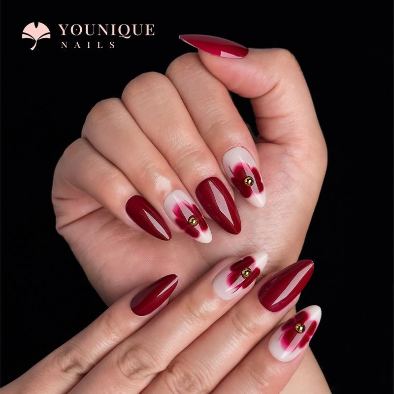 Buy 10, Get 10 Free! [Machine-Made] 24Pcs/Set Reusablefalse Nails with Rhinestone & Floral Decor for Women & Girls DIY Nailsart, French Style Press on Nails, Stickon Nails Glue on Nails, Manicure Fullcover Sticker Nails Gift
