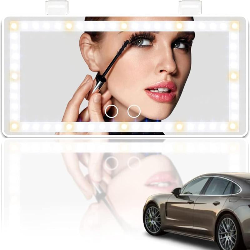 Car Sun Visor Vanity Mirror, Rechargeable Makeup Mirror with 3 Light Modes & 60 Leds - Dimmable Clip-On Rear View Sun-Shading Cosmetic Mirror
