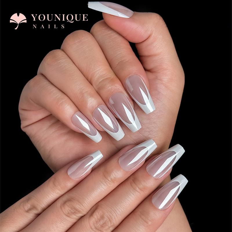 Buy 10, Get 10 Free! [Machine-Made] 24Pcs/Set Reusablefalse Nails with Rhinestone & Floral Decor for Women & Girls DIY Nailsart, French Style Press on Nails, Stickon Nails Glue on Nails, Manicure Fullcover Sticker Nails Gift