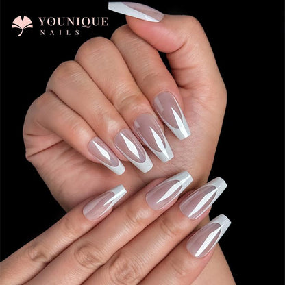 Buy 10, Get 10 Free! [Machine-Made] 24Pcs/Set Reusablefalse Nails with Rhinestone & Floral Decor for Women & Girls DIY Nailsart, French Style Press on Nails, Stickon Nails Glue on Nails, Manicure Fullcover Sticker Nails Gift