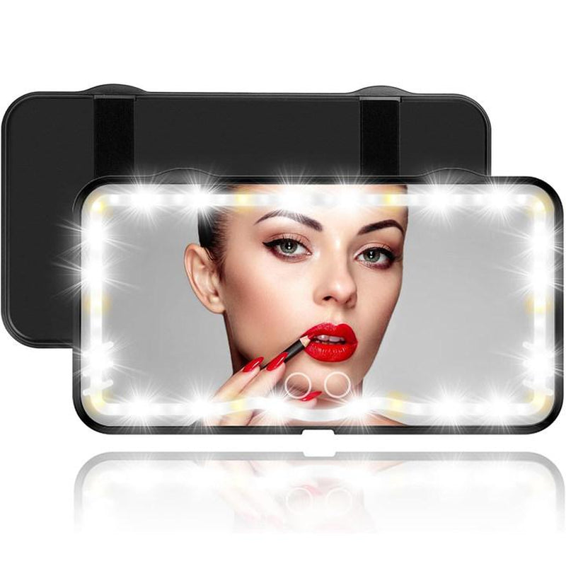 Car Sun Visor Vanity Mirror, Rechargeable Makeup Mirror with 3 Light Modes & 60 Leds - Dimmable Clip-On Rear View Sun-Shading Cosmetic Mirror