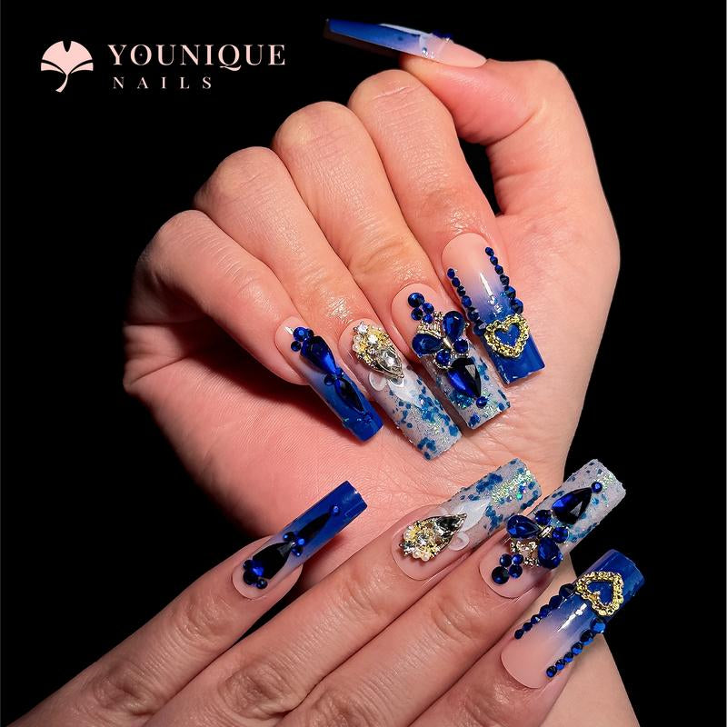 Buy 10, Get 10 Free! [Machine-Made] 24Pcs/Set Reusablefalse Nails with Rhinestone & Floral Decor for Women & Girls DIY Nailsart, French Style Press on Nails, Stickon Nails Glue on Nails, Manicure Fullcover Sticker Nails Gift