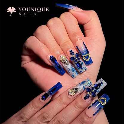 Buy 10, Get 10 Free! [Machine-Made] 24Pcs/Set Reusablefalse Nails with Rhinestone & Floral Decor for Women & Girls DIY Nailsart, French Style Press on Nails, Stickon Nails Glue on Nails, Manicure Fullcover Sticker Nails Gift