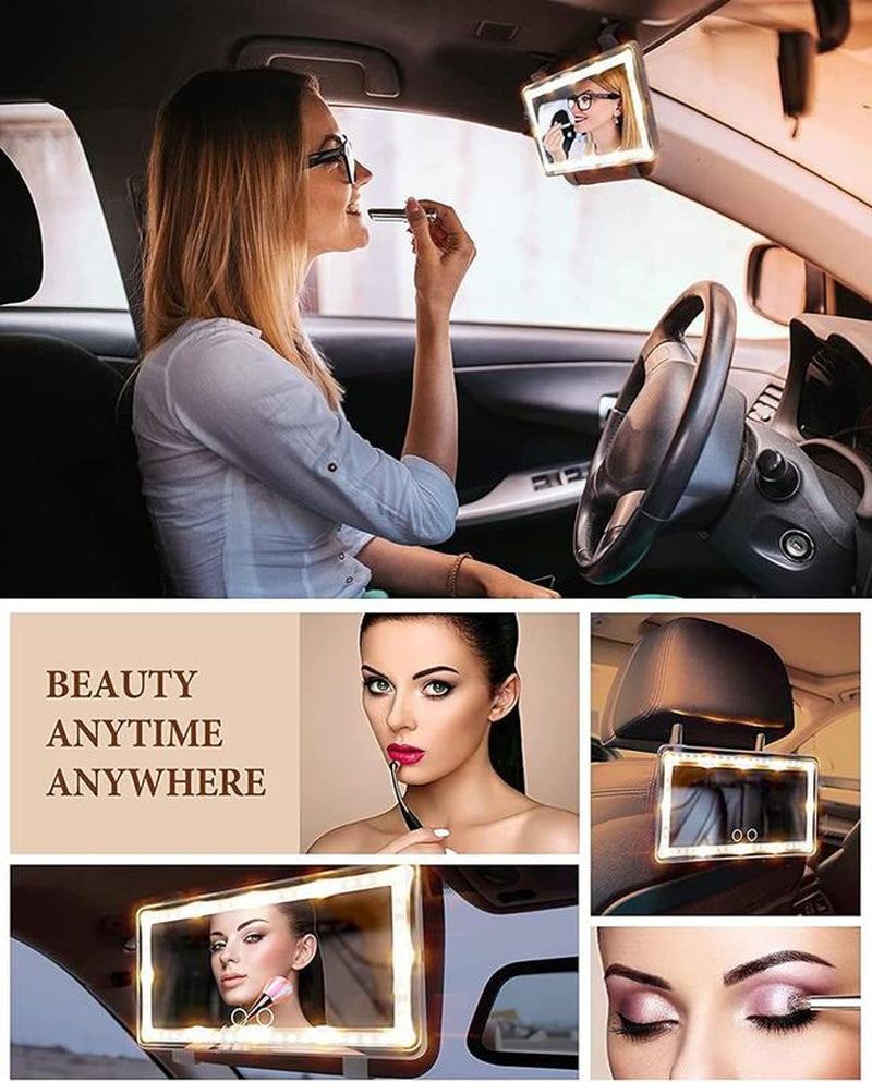 Car Sun Visor Vanity Mirror, Rechargeable Makeup Mirror with 3 Light Modes & 60 Leds - Dimmable Clip-On Rear View Sun-Shading Cosmetic Mirror