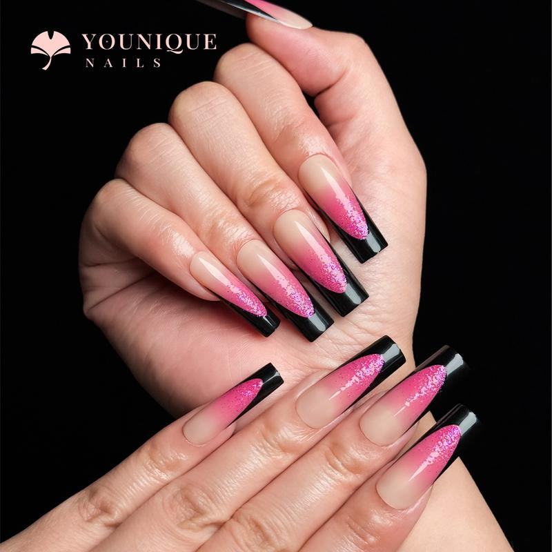 Buy 10, Get 10 Free! [Machine-Made] 24Pcs/Set Reusablefalse Nails with Rhinestone & Floral Decor for Women & Girls DIY Nailsart, French Style Press on Nails, Stickon Nails Glue on Nails, Manicure Fullcover Sticker Nails Gift