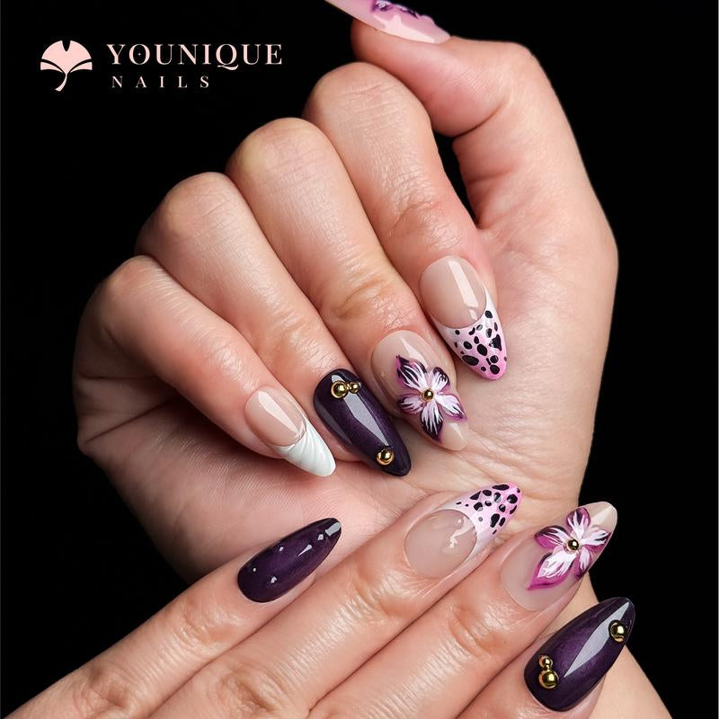 Buy 10, Get 10 Free! [Machine-Made] 24Pcs/Set Reusablefalse Nails with Rhinestone & Floral Decor for Women & Girls DIY Nailsart, French Style Press on Nails, Stickon Nails Glue on Nails, Manicure Fullcover Sticker Nails Gift