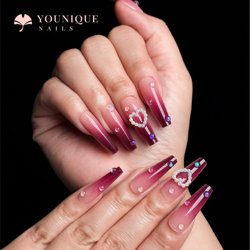 Buy 10, Get 10 Free! [Machine-Made] 24Pcs/Set Reusablefalse Nails with Rhinestone & Floral Decor for Women & Girls DIY Nailsart, French Style Press on Nails, Stickon Nails Glue on Nails, Manicure Fullcover Sticker Nails Gift
