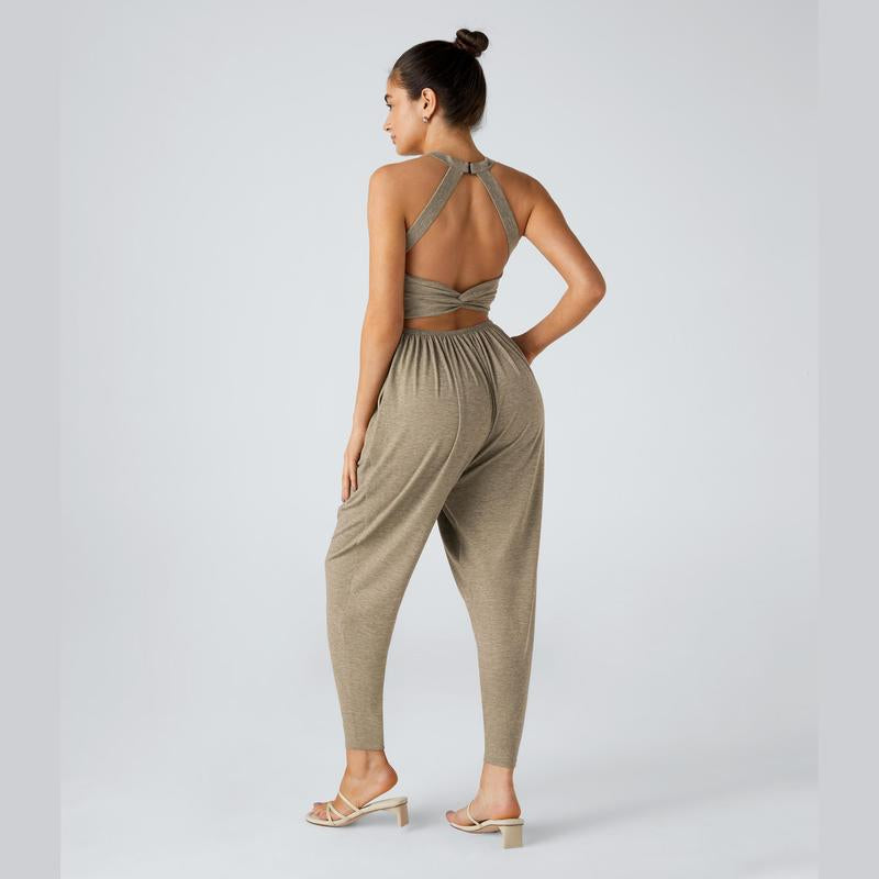 Halara Backless Twisted U Neck Side Pocket Harem Casual Jumpsuit-Easy Peezy Edition