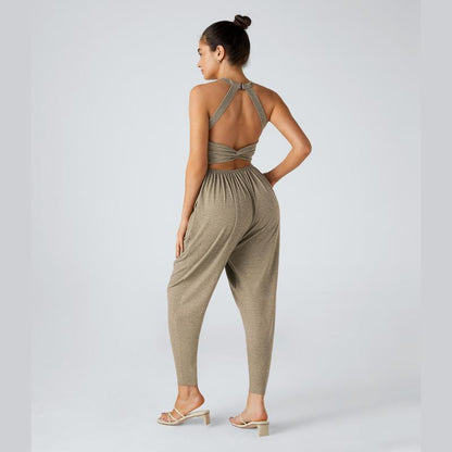 Halara Backless Twisted U Neck Side Pocket Harem Casual Jumpsuit-Easy Peezy Edition
