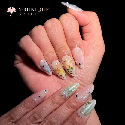 Buy 10, Get 10 Free! [Machine-Made] 24Pcs/Set Reusablefalse Nails with Rhinestone & Floral Decor for Women & Girls DIY Nailsart, French Style Press on Nails, Stickon Nails Glue on Nails, Manicure Fullcover Sticker Nails Gift