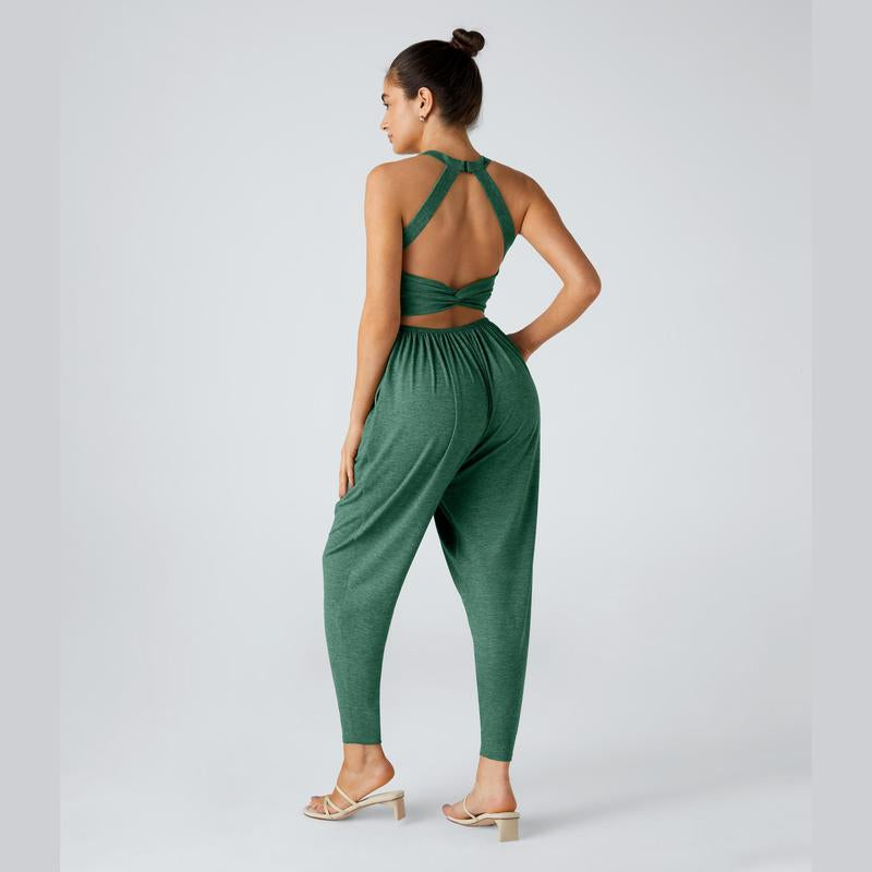 Halara Backless Twisted U Neck Side Pocket Harem Casual Jumpsuit-Easy Peezy Edition