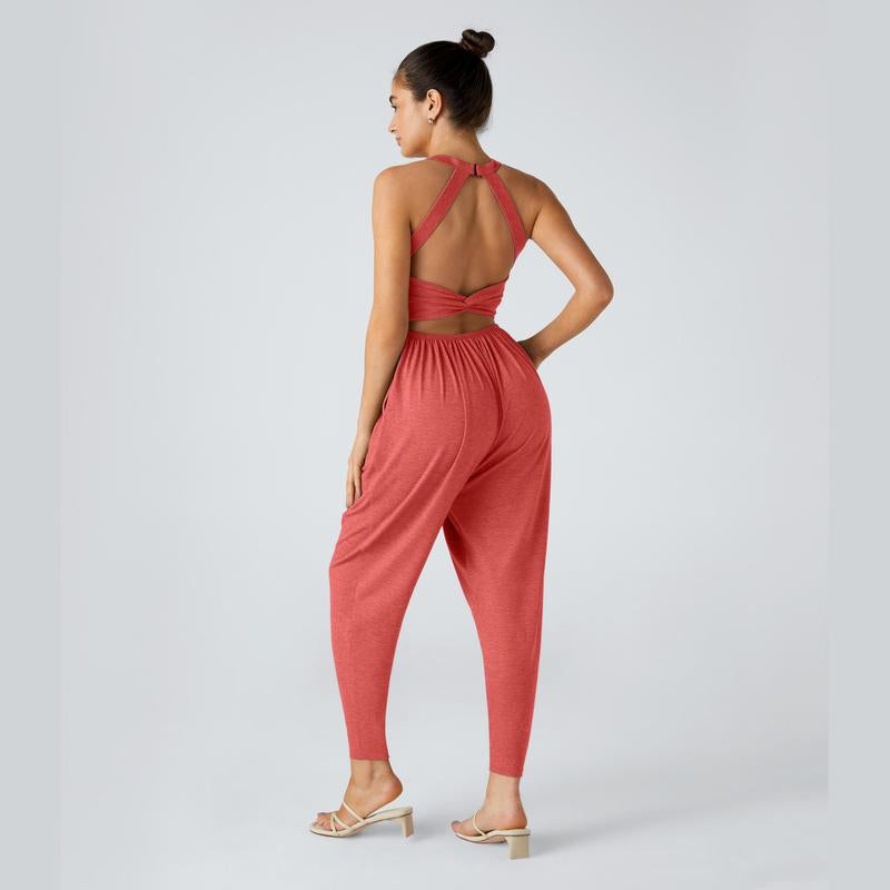 Halara Backless Twisted U Neck Side Pocket Harem Casual Jumpsuit-Easy Peezy Edition
