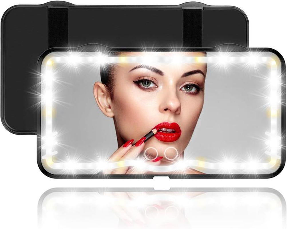 Car Sun Visor Vanity Mirror, Rechargeable Makeup Mirror with 3 Light Modes & 60 Leds - Dimmable Clip-On Rear View Sun-Shading Cosmetic Mirror