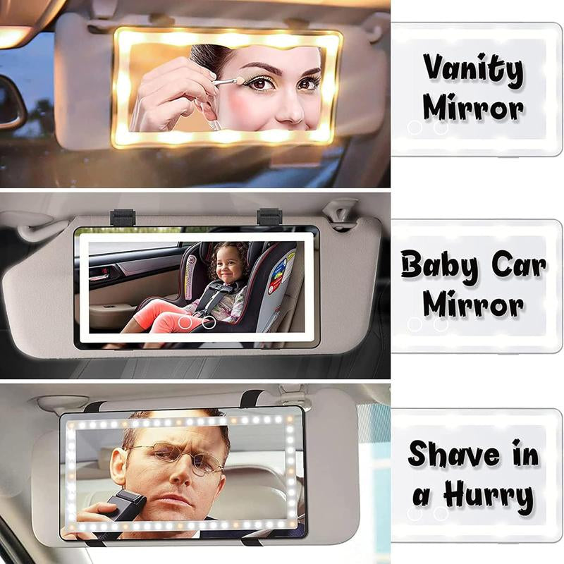 Car Sun Visor Vanity Mirror, Rechargeable Makeup Mirror with 3 Light Modes & 60 Leds - Dimmable Clip-On Rear View Sun-Shading Cosmetic Mirror