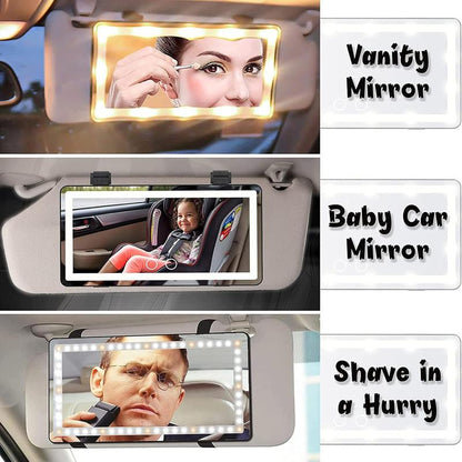 Car Sun Visor Vanity Mirror, Rechargeable Makeup Mirror with 3 Light Modes & 60 Leds - Dimmable Clip-On Rear View Sun-Shading Cosmetic Mirror