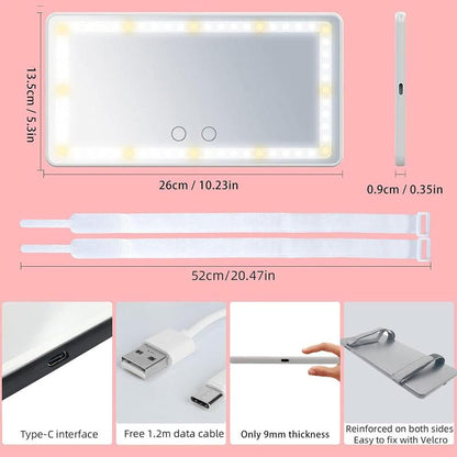 Car Sun Visor Vanity Mirror, Rechargeable Makeup Mirror with 3 Light Modes & 60 Leds - Dimmable Clip-On Rear View Sun-Shading Cosmetic Mirror