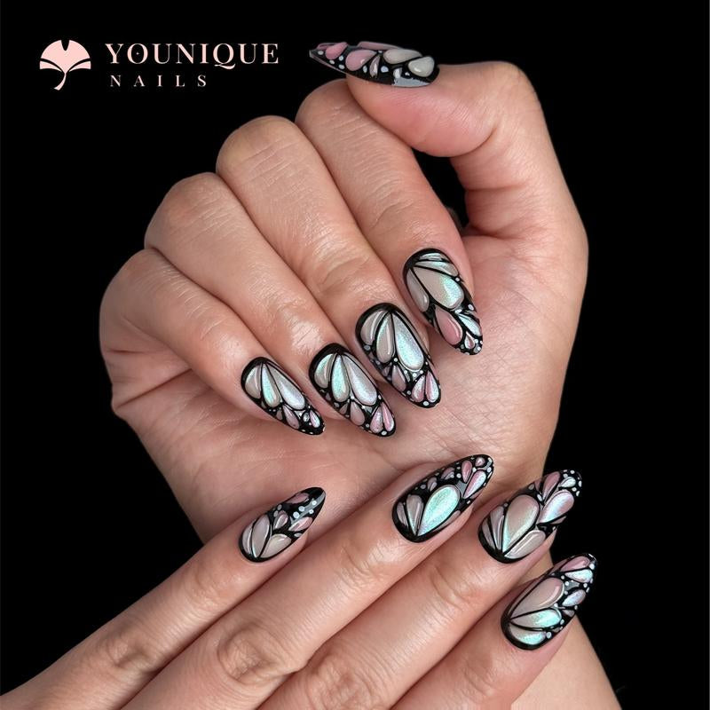 Buy 10, Get 10 Free! [Machine-Made] 24Pcs/Set Reusablefalse Nails with Rhinestone & Floral Decor for Women & Girls DIY Nailsart, French Style Press on Nails, Stickon Nails Glue on Nails, Manicure Fullcover Sticker Nails Gift