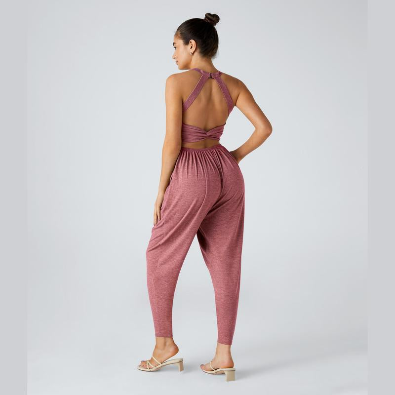 Halara Backless Twisted U Neck Side Pocket Harem Casual Jumpsuit-Easy Peezy Edition
