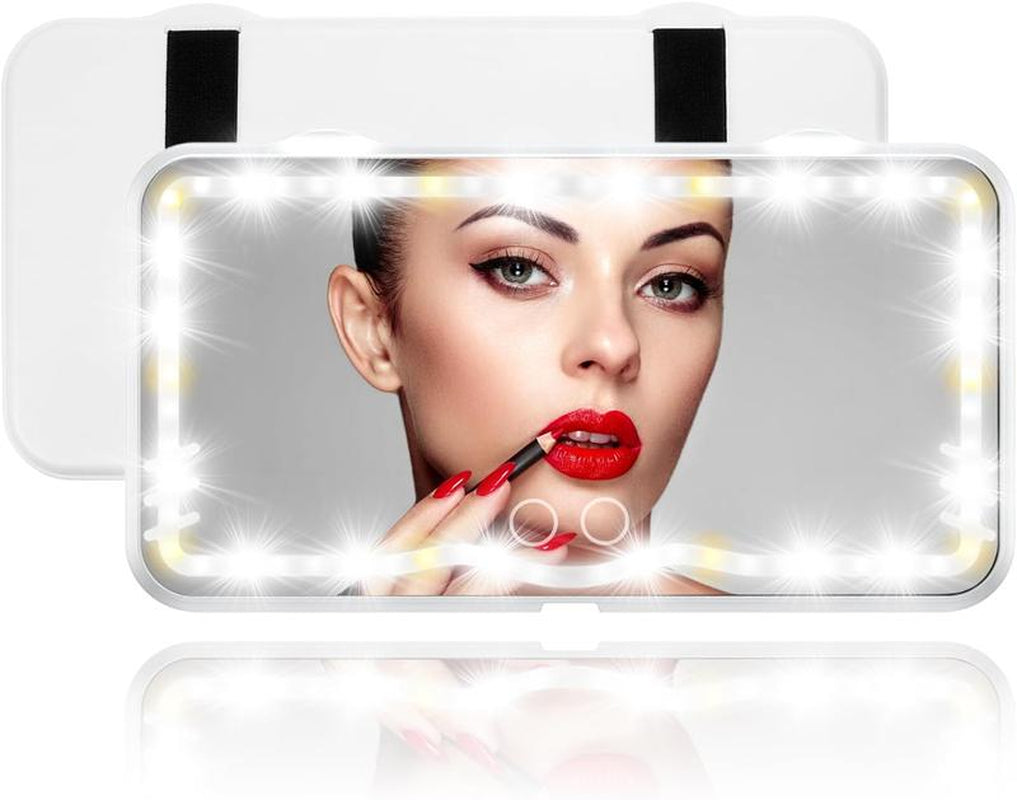 Car Sun Visor Vanity Mirror, Rechargeable Makeup Mirror with 3 Light Modes & 60 Leds - Dimmable Clip-On Rear View Sun-Shading Cosmetic Mirror