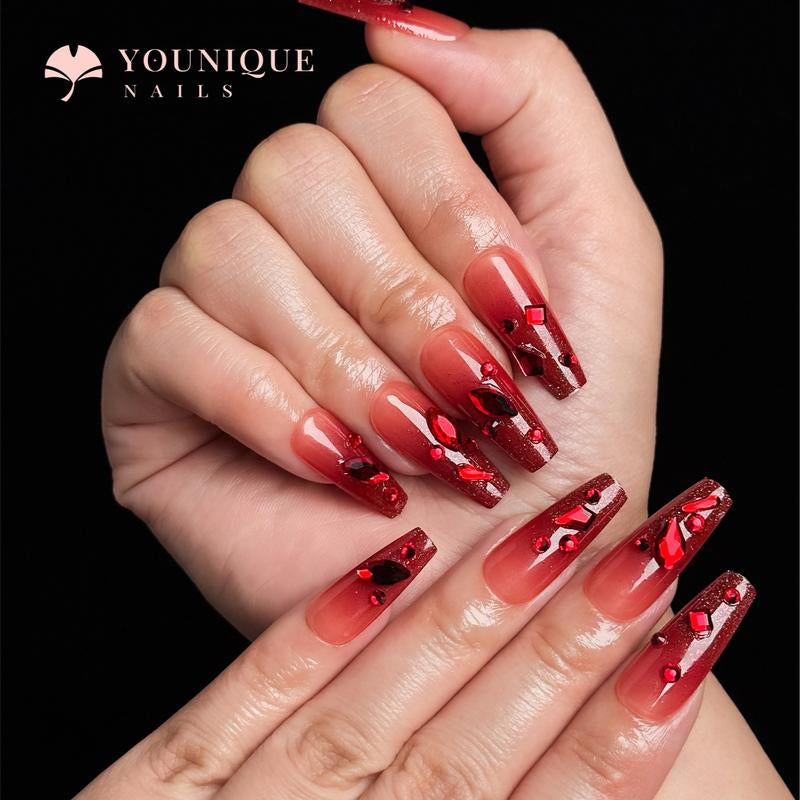 Buy 10, Get 10 Free! [Machine-Made] 24Pcs/Set Reusablefalse Nails with Rhinestone & Floral Decor for Women & Girls DIY Nailsart, French Style Press on Nails, Stickon Nails Glue on Nails, Manicure Fullcover Sticker Nails Gift