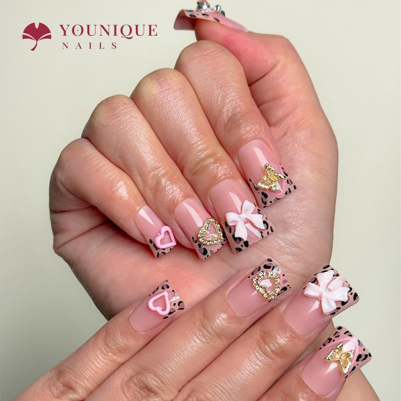 Buy 10, Get 10 Free! [Machine-Made] 24Pcs/Set Reusablefalse Nails with Rhinestone & Floral Decor for Women & Girls DIY Nailsart, French Style Press on Nails, Stickon Nails Glue on Nails, Manicure Fullcover Sticker Nails Gift