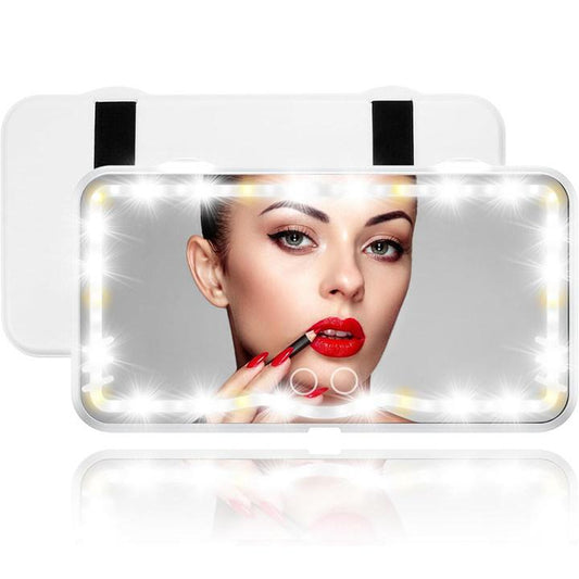 Car Sun Visor Vanity Mirror, Rechargeable Makeup Mirror with 3 Light Modes & 60 Leds - Dimmable Clip-On Rear View Sun-Shading Cosmetic Mirror