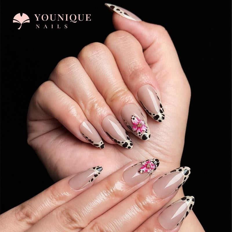 Buy 10, Get 10 Free! [Machine-Made] 24Pcs/Set Reusablefalse Nails with Rhinestone & Floral Decor for Women & Girls DIY Nailsart, French Style Press on Nails, Stickon Nails Glue on Nails, Manicure Fullcover Sticker Nails Gift