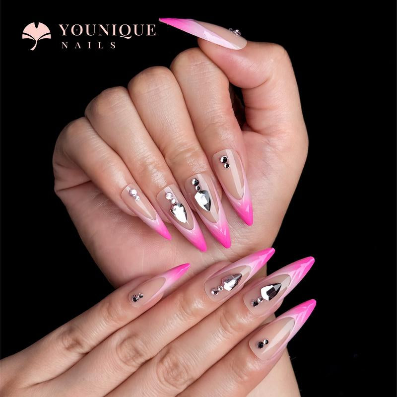 Buy 10, Get 10 Free! [Machine-Made] 24Pcs/Set Reusablefalse Nails with Rhinestone & Floral Decor for Women & Girls DIY Nailsart, French Style Press on Nails, Stickon Nails Glue on Nails, Manicure Fullcover Sticker Nails Gift