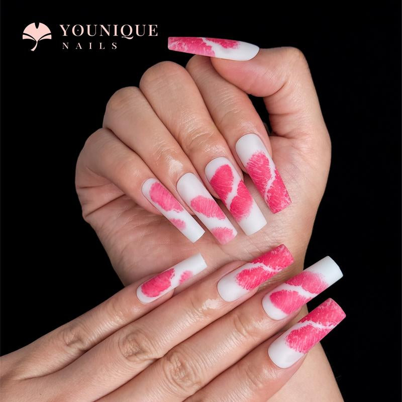 Buy 10, Get 10 Free! [Machine-Made] 24Pcs/Set Reusablefalse Nails with Rhinestone & Floral Decor for Women & Girls DIY Nailsart, French Style Press on Nails, Stickon Nails Glue on Nails, Manicure Fullcover Sticker Nails Gift