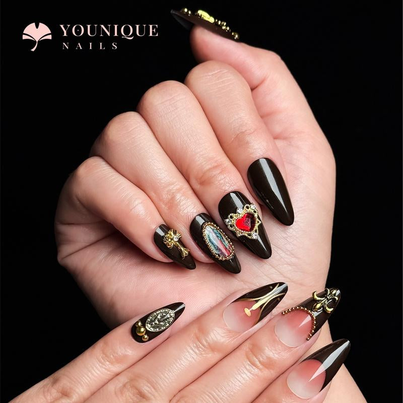 Buy 10, Get 10 Free! [Machine-Made] 24Pcs/Set Reusablefalse Nails with Rhinestone & Floral Decor for Women & Girls DIY Nailsart, French Style Press on Nails, Stickon Nails Glue on Nails, Manicure Fullcover Sticker Nails Gift