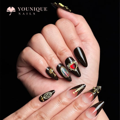 Buy 10, Get 10 Free! [Machine-Made] 24Pcs/Set Reusablefalse Nails with Rhinestone & Floral Decor for Women & Girls DIY Nailsart, French Style Press on Nails, Stickon Nails Glue on Nails, Manicure Fullcover Sticker Nails Gift
