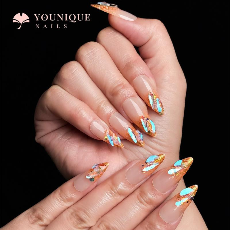 Buy 10, Get 10 Free! [Machine-Made] 24Pcs/Set Reusablefalse Nails with Rhinestone & Floral Decor for Women & Girls DIY Nailsart, French Style Press on Nails, Stickon Nails Glue on Nails, Manicure Fullcover Sticker Nails Gift