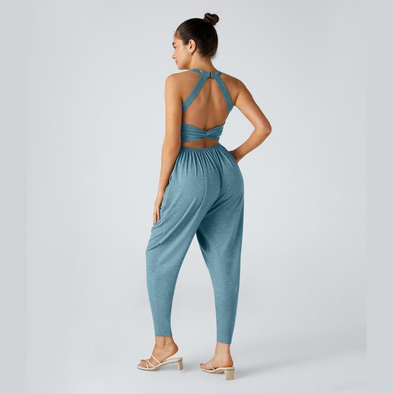 Halara Backless Twisted U Neck Side Pocket Harem Casual Jumpsuit-Easy Peezy Edition