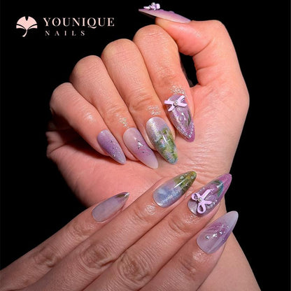 Buy 10, Get 10 Free! [Machine-Made] 24Pcs/Set Reusablefalse Nails with Rhinestone & Floral Decor for Women & Girls DIY Nailsart, French Style Press on Nails, Stickon Nails Glue on Nails, Manicure Fullcover Sticker Nails Gift