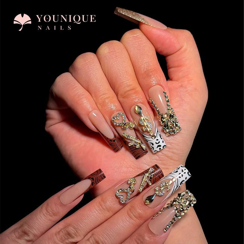 Buy 10, Get 10 Free! [Machine-Made] 24Pcs/Set Reusablefalse Nails with Rhinestone & Floral Decor for Women & Girls DIY Nailsart, French Style Press on Nails, Stickon Nails Glue on Nails, Manicure Fullcover Sticker Nails Gift