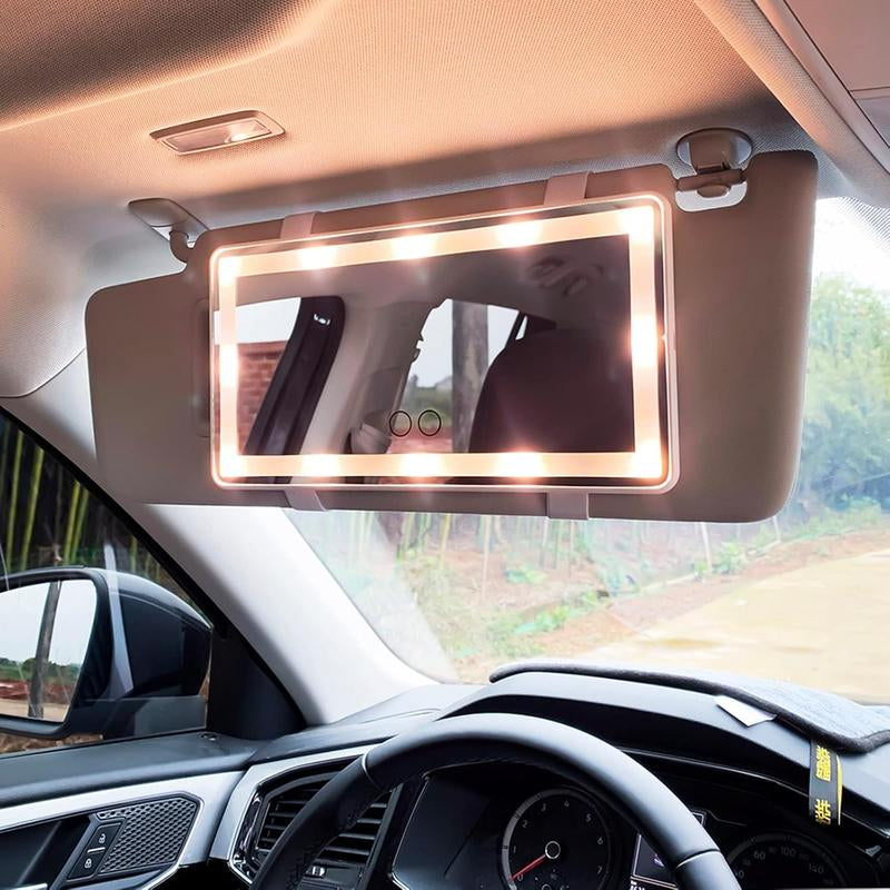 Car Sun Visor Vanity Mirror, Rechargeable Makeup Mirror with 3 Light Modes & 60 Leds - Dimmable Clip-On Rear View Sun-Shading Cosmetic Mirror