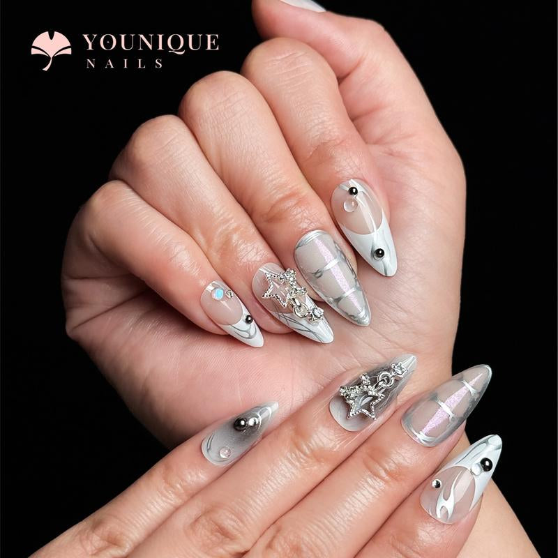 Buy 10, Get 10 Free! [Machine-Made] 24Pcs/Set Reusablefalse Nails with Rhinestone & Floral Decor for Women & Girls DIY Nailsart, French Style Press on Nails, Stickon Nails Glue on Nails, Manicure Fullcover Sticker Nails Gift