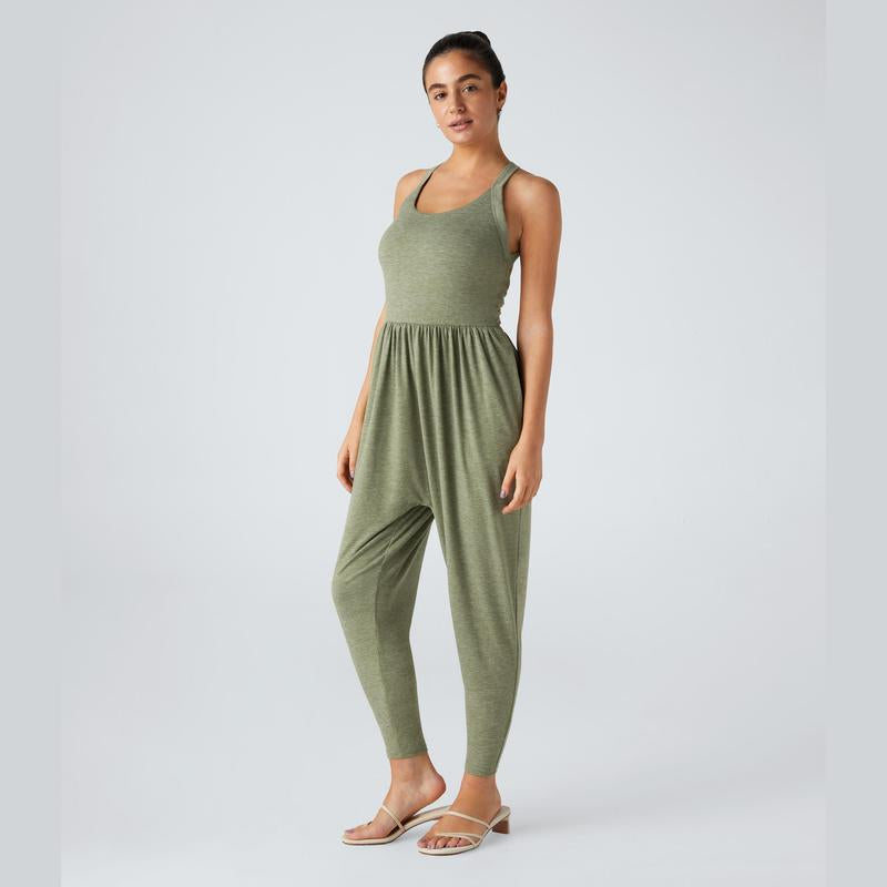 Halara Backless Twisted U Neck Side Pocket Harem Casual Jumpsuit-Easy Peezy Edition