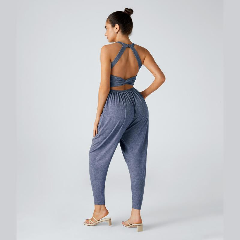 Halara Backless Twisted U Neck Side Pocket Harem Casual Jumpsuit-Easy Peezy Edition